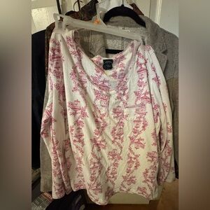 White Long Sleeves PJ with Pink Toile Print